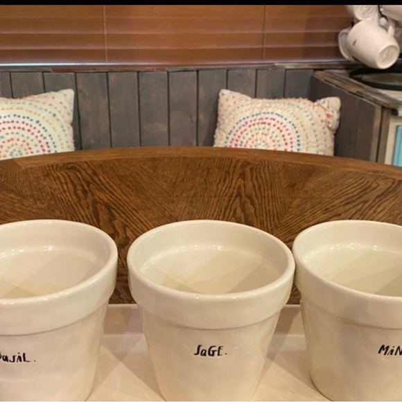 Rae Dunn Magenta Artisan Script plant set, Basil, Sage and Mint 3 pots and Tray - Picture 2 of 3